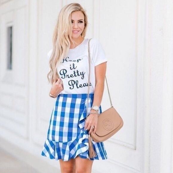 Draper James Women's Blue & White Gingham Check Ruffle Skirt Size 4 - Picture 1 of 7